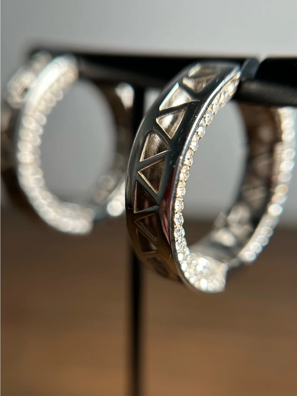 Joan Boyce Silver Tone Pavé Crystal Hoop Earrings Statement Sparkle